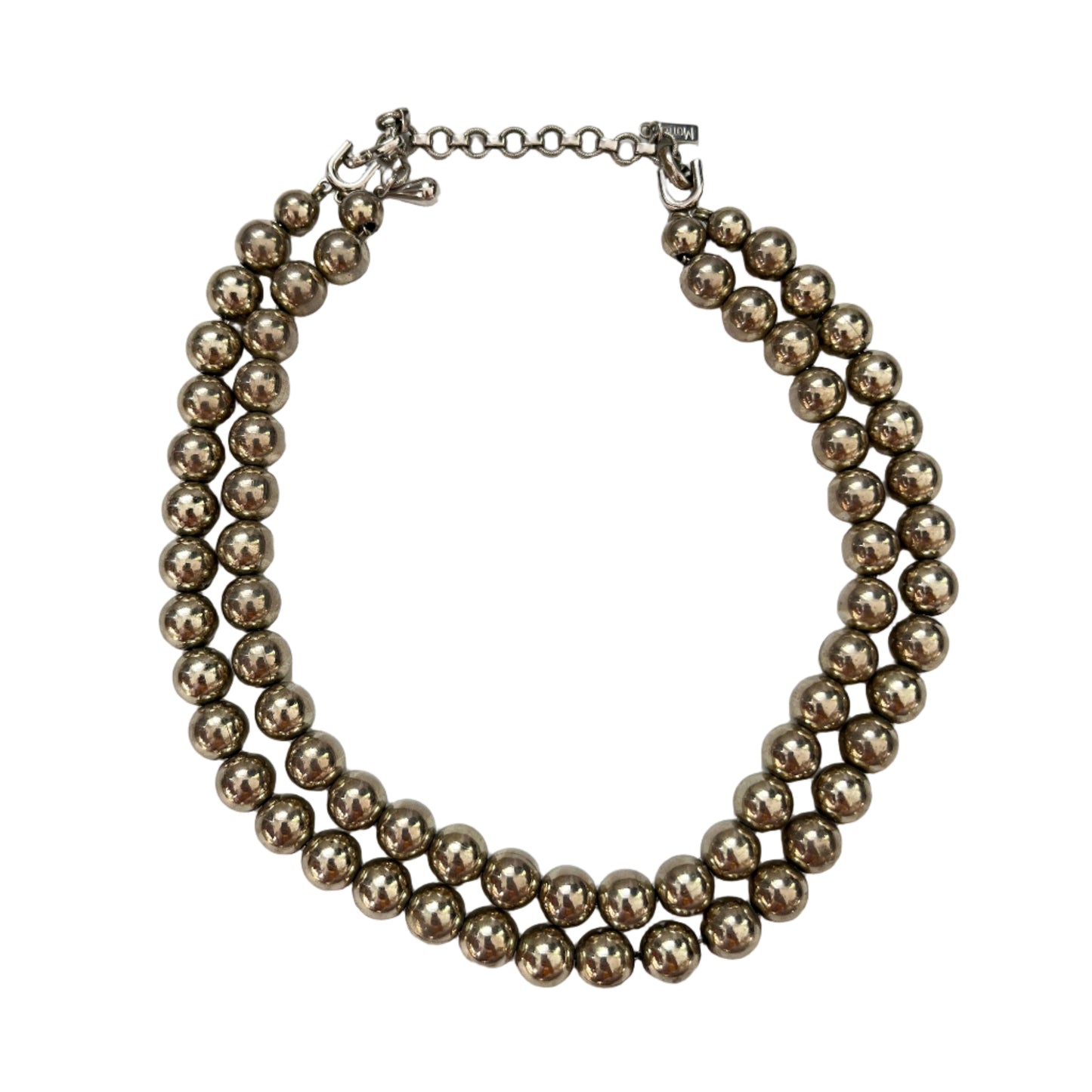 Vintage Monet necklace  glossy metal beads silver tone