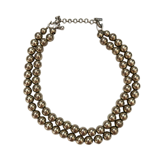Vintage Monet necklace  glossy metal beads silver tone