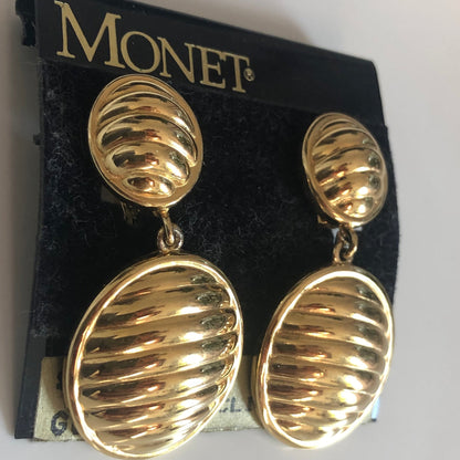 Vintage Monet earrings clip on dangle textured