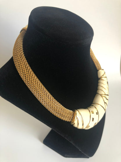 Vintage MONET necklace collar enamel metal mesh