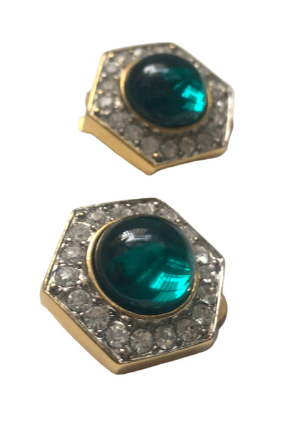Vintage Les Bernard for Vogue earrings green cabochon Gripoix