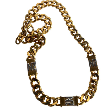 Vintage Nina Ricci necklace chain  two sides crystal / logo NR