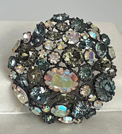 Vintage Schreiner brooch ab crystal topaz rhinestones 1960's