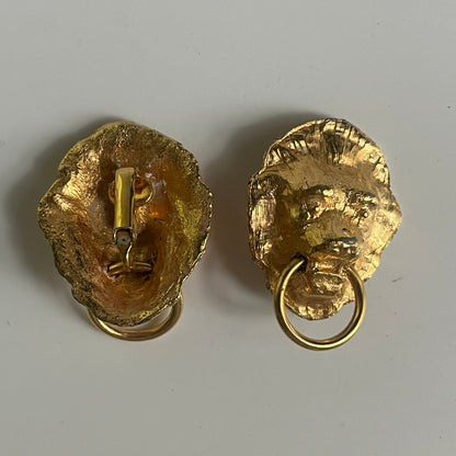 Vintage earrings clip on lion head