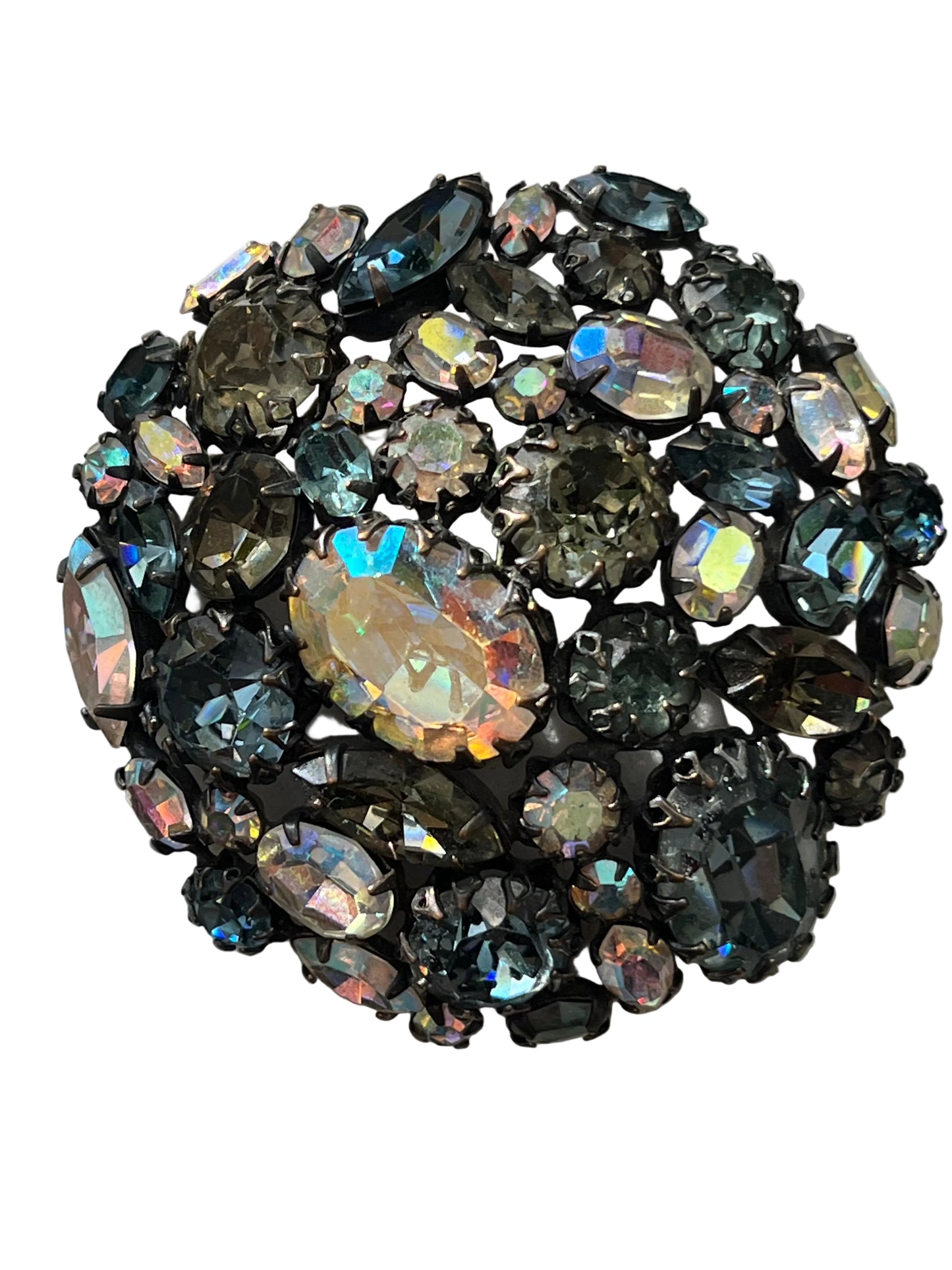 Vintage Schreiner brooch ab crystal topaz rhinestones 1960's