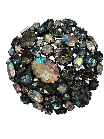 Vintage Schreiner brooch ab crystal topaz rhinestones 1960's