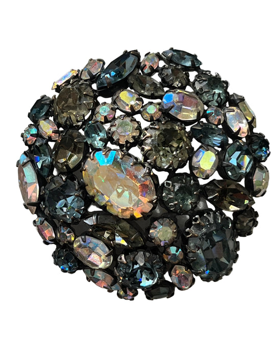 Vintage Schreiner brooch ab crystal topaz rhinestones 1960's