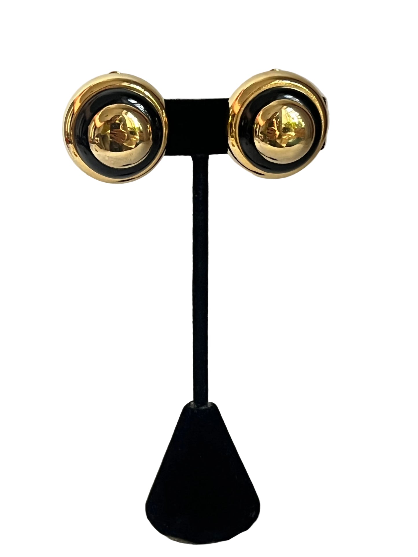 LANVIN Paris earrings clip on button style  black enamel