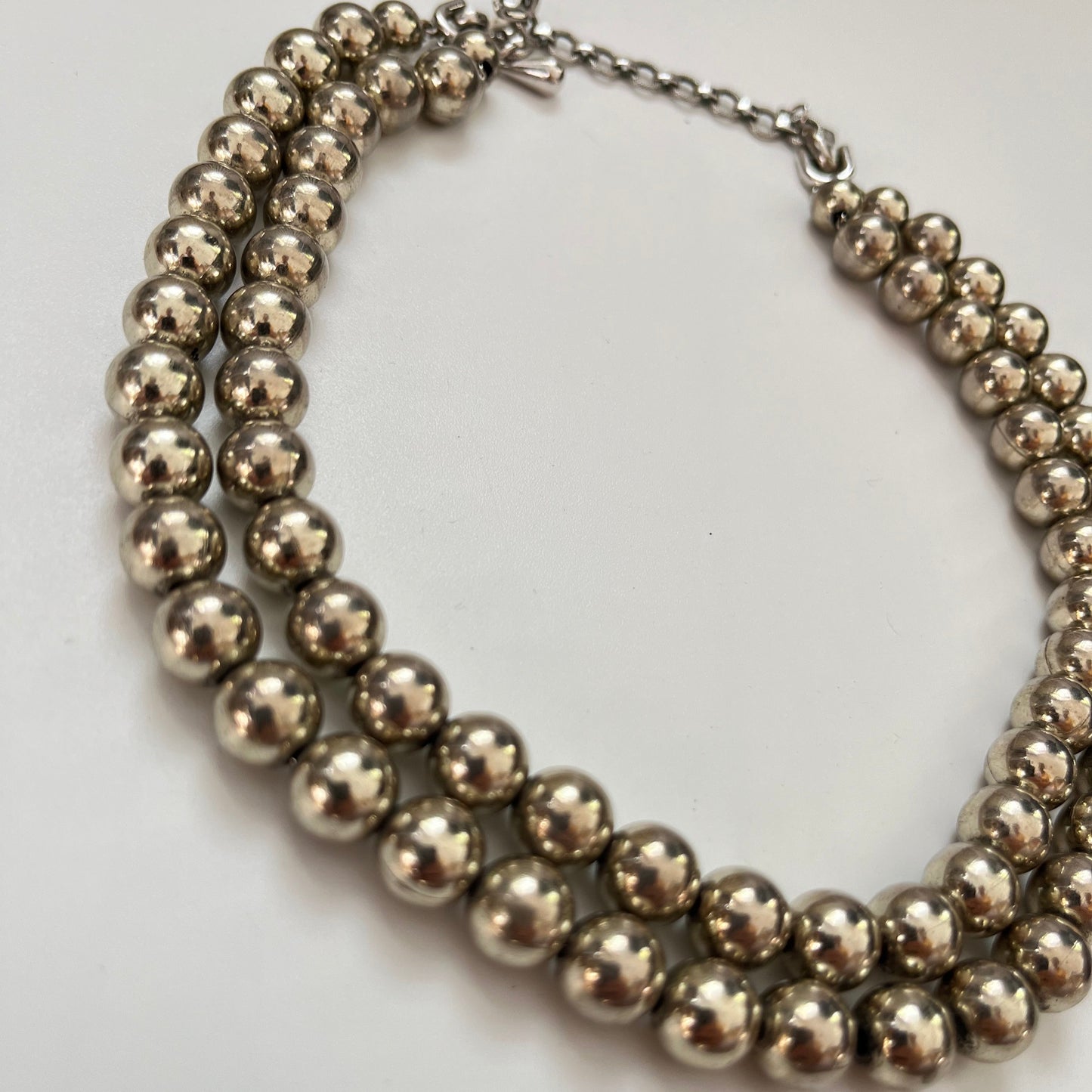 Vintage Monet necklace  glossy metal beads silver tone