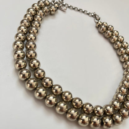 Vintage Monet necklace  glossy metal beads silver tone