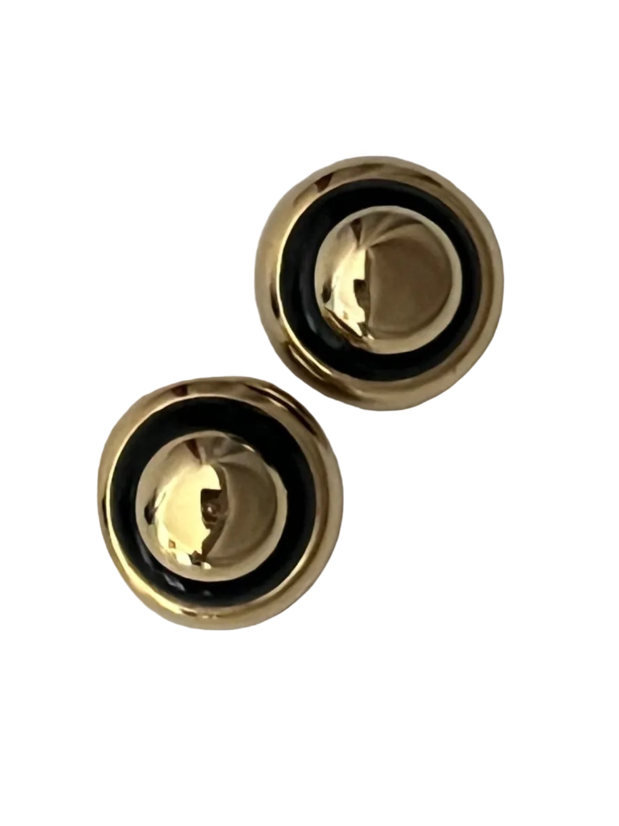 LANVIN Paris earrings clip on button style  black enamel
