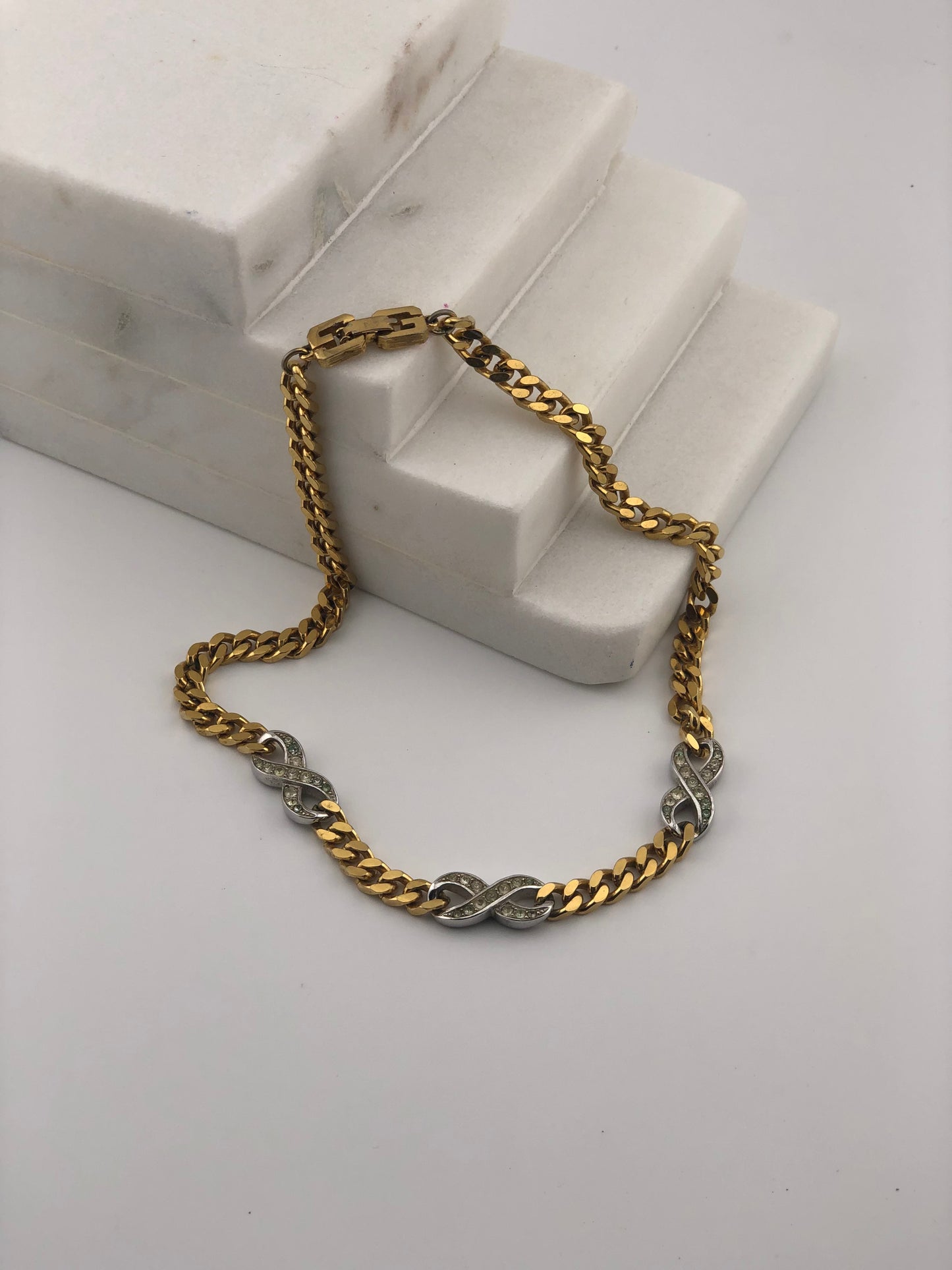 Vintage GIVENCHE necklace chain infinity links rhinestones