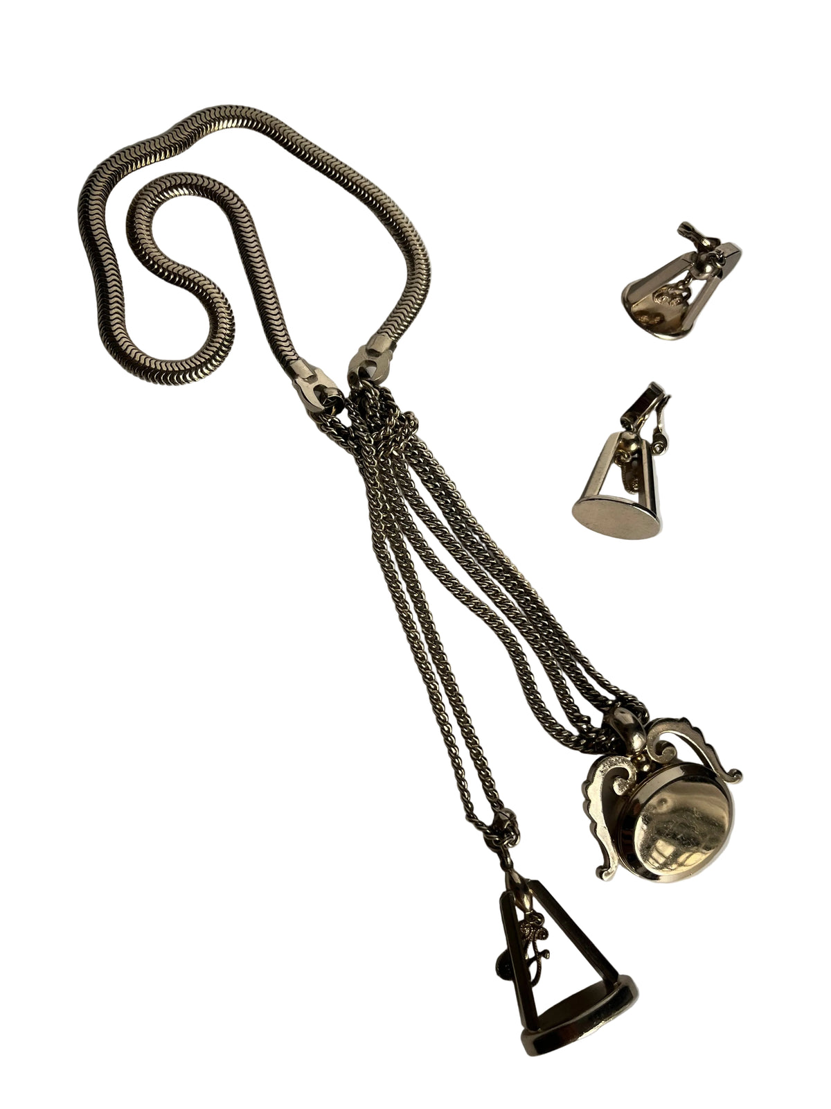 Vintage Monet necklace lariat watch fobs locket  1940’s