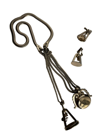 Vintage Monet necklace lariat watch fobs locket  1940’s