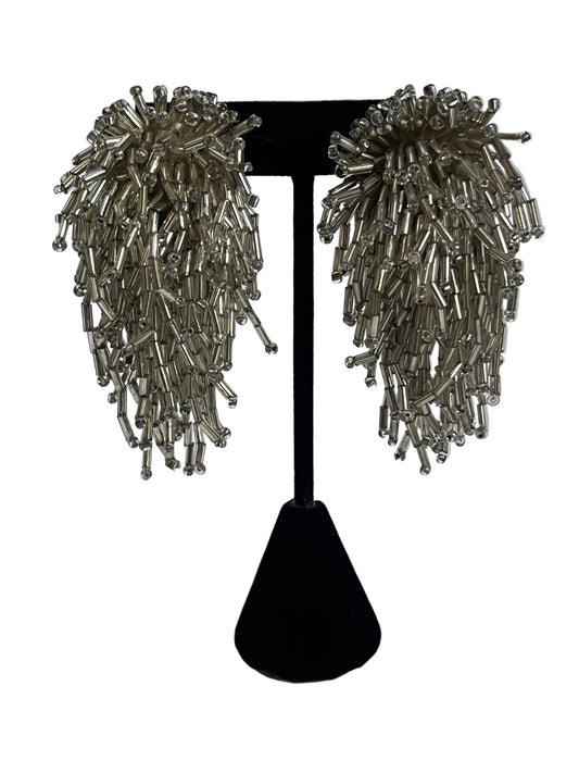 Vintage earrings clip on grey glass beads waterfall 1960’s