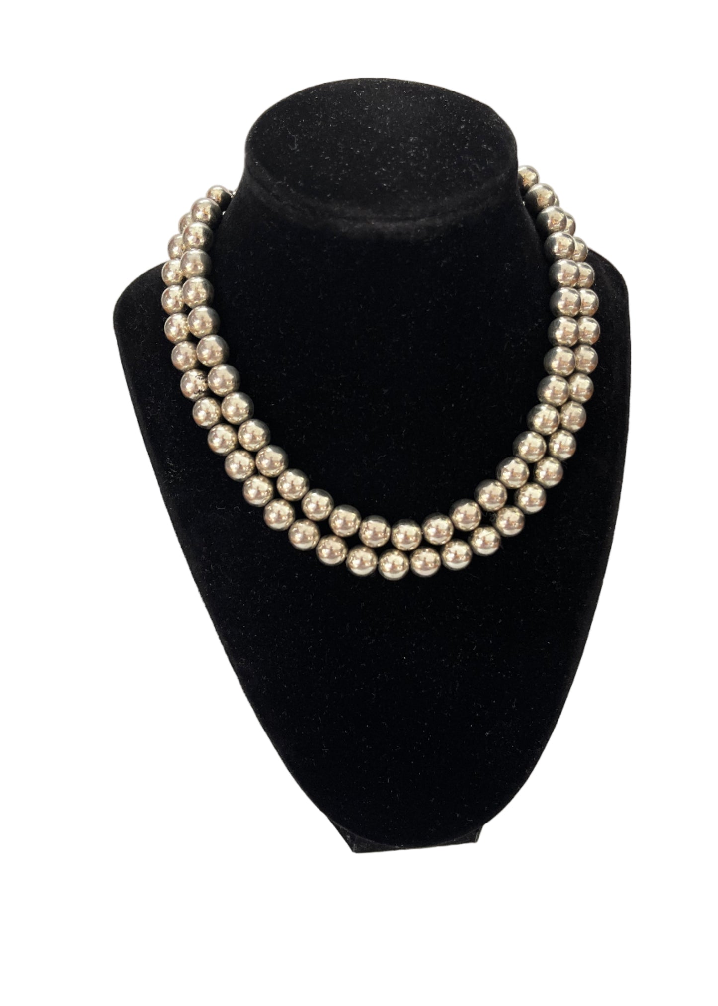 Vintage Monet necklace  glossy metal beads silver tone