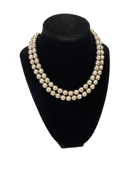 Vintage Monet necklace  glossy metal beads silver tone