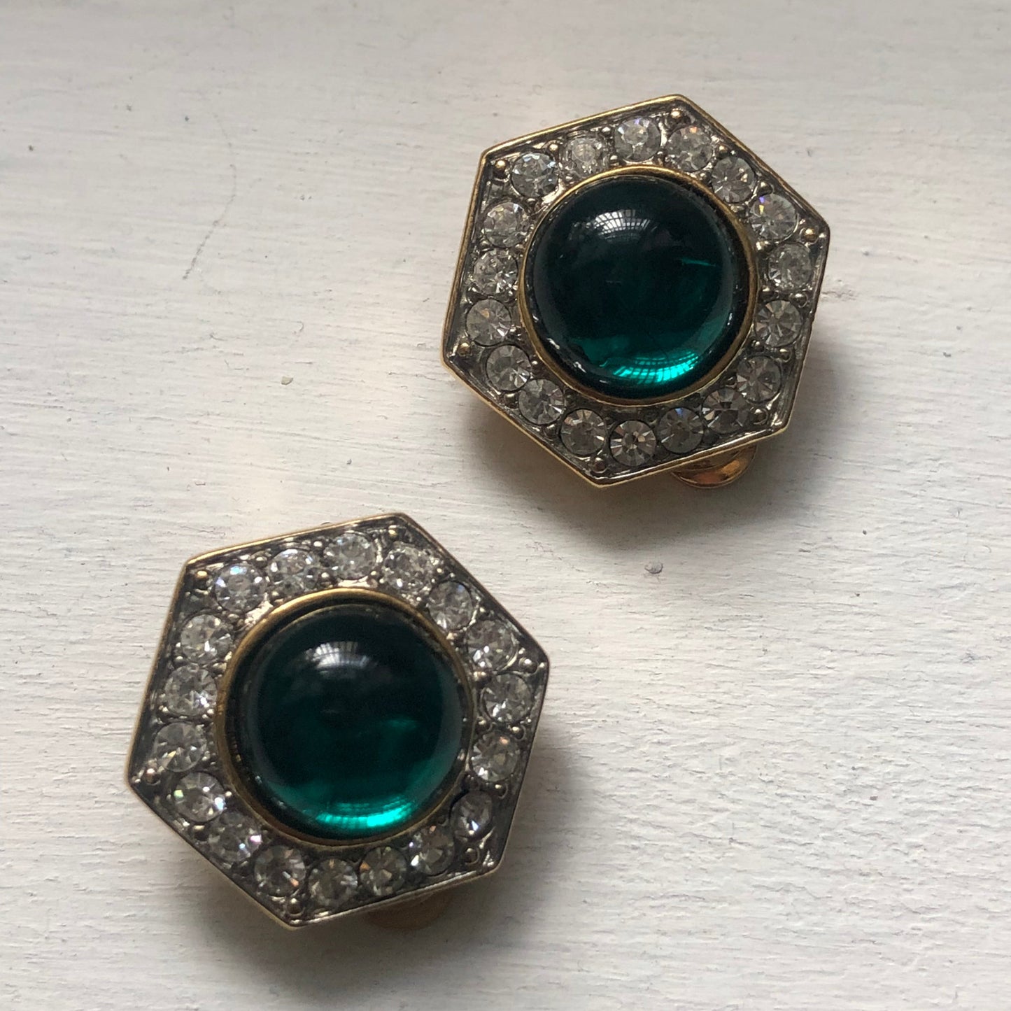 Vintage Les Bernard for Vogue earrings green cabochon Gripoix