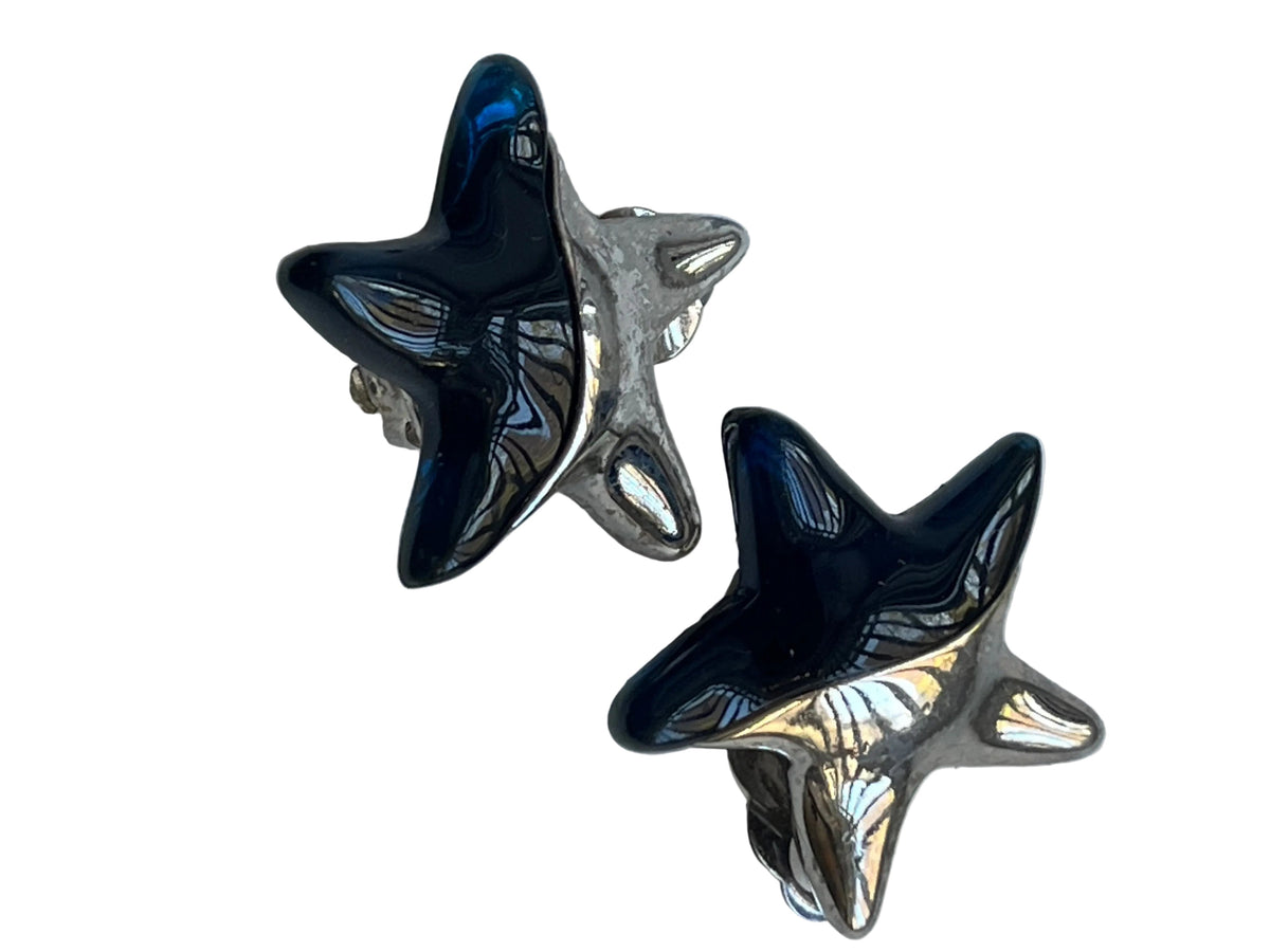 Vintage givenchy earrings clip on blue lucite