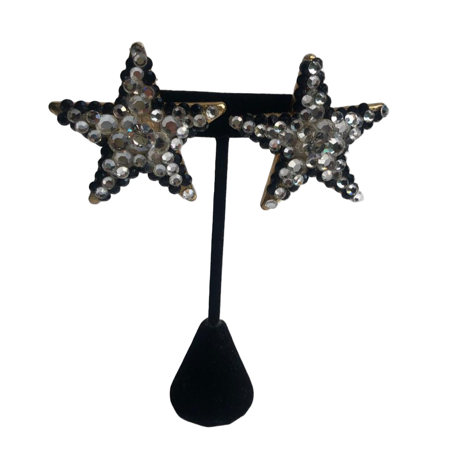 Vintage  Star  large earrings clip on rhinestones