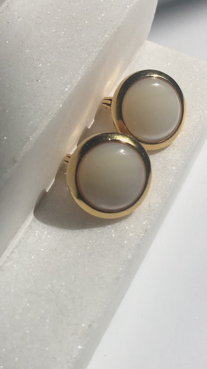 Vintage Monet earrings clip on button style mother of pearl